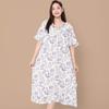 1011 spring and summer new oil painting style nightdress women's cotton and silk loose large size ruffle edge short-sleeved loungewear dress