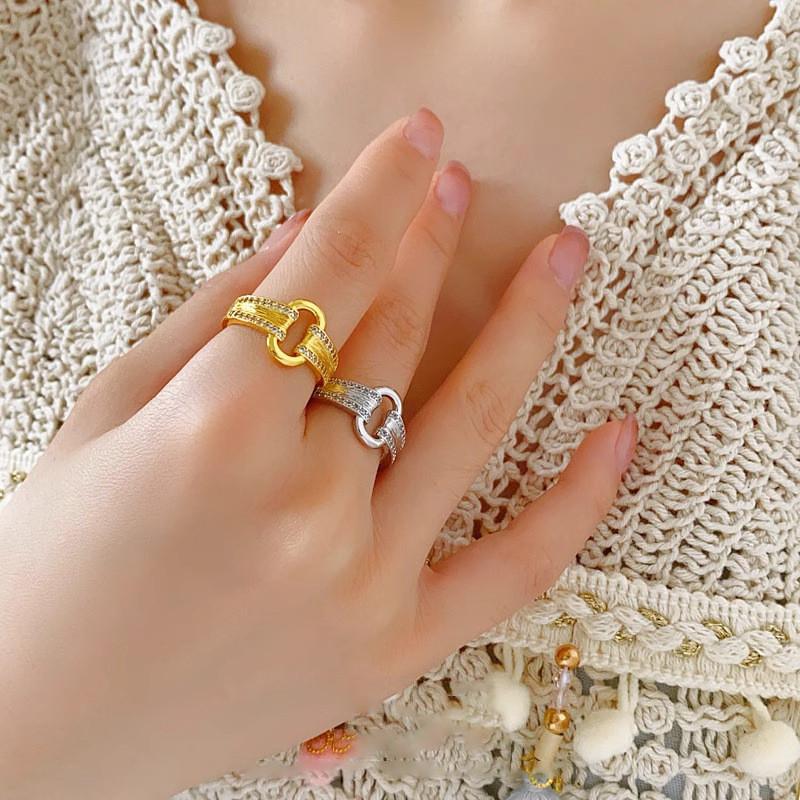 Stylish Open-ended Copper Ring With Zirconia Oval For Women Sophisticated Design