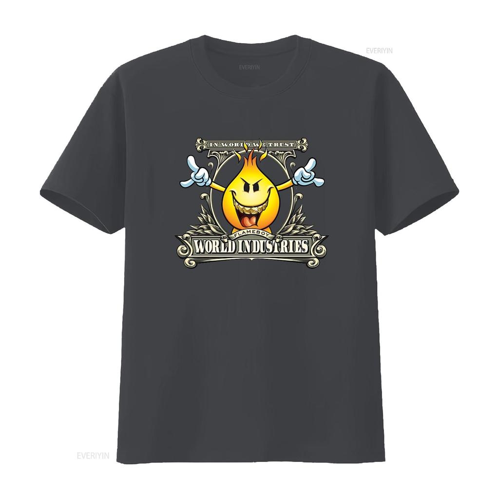 World Industries Flameboy T-shirt Juoda Mažas Dydis Naujas Be Etikečių vintage Skalbtas streetwear dizainerio drabužiai homme Stilingas