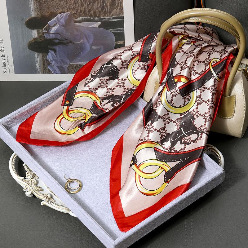 Gefleckter Satin Damen Frühling und Sommer Seidenimitat Schal Bedruckter Kleiner Quadratischer Schal Geschenk Europäischer und Amerikanischer Schal Stola