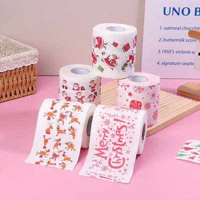 1PC Creative Cartoon Toilet Paper Christmas Pattern Series Roll Paper Santa Claus Reindeer Hygienic Paper Rolls Funny Napkins