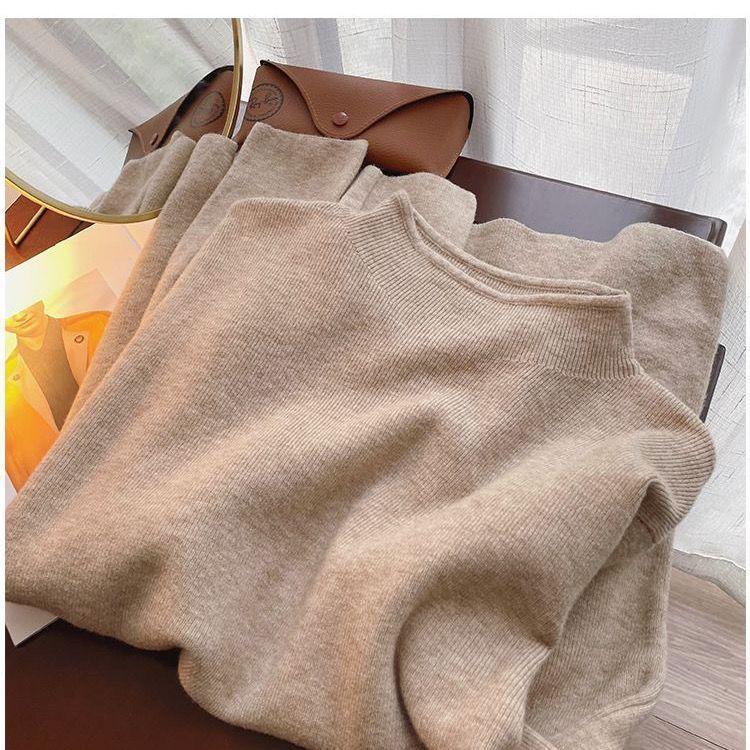 Women's 2024 Black Mock Neck Sweater: Base Layer for Spring & Autumn, Loose Half-High Neck Top.