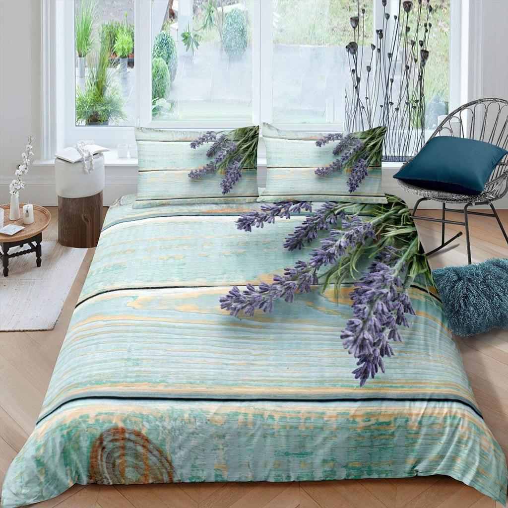 Lavender King Queen Duvet Cover Purple Flower Butterfly Bedding Set Abstract Marble Floral Comforter Cover Polyester Quilt Cover