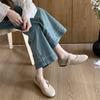 Round head light mouth shoes suede ballet single shoes early spring buckle belt Mary Jane flats ladyshoes