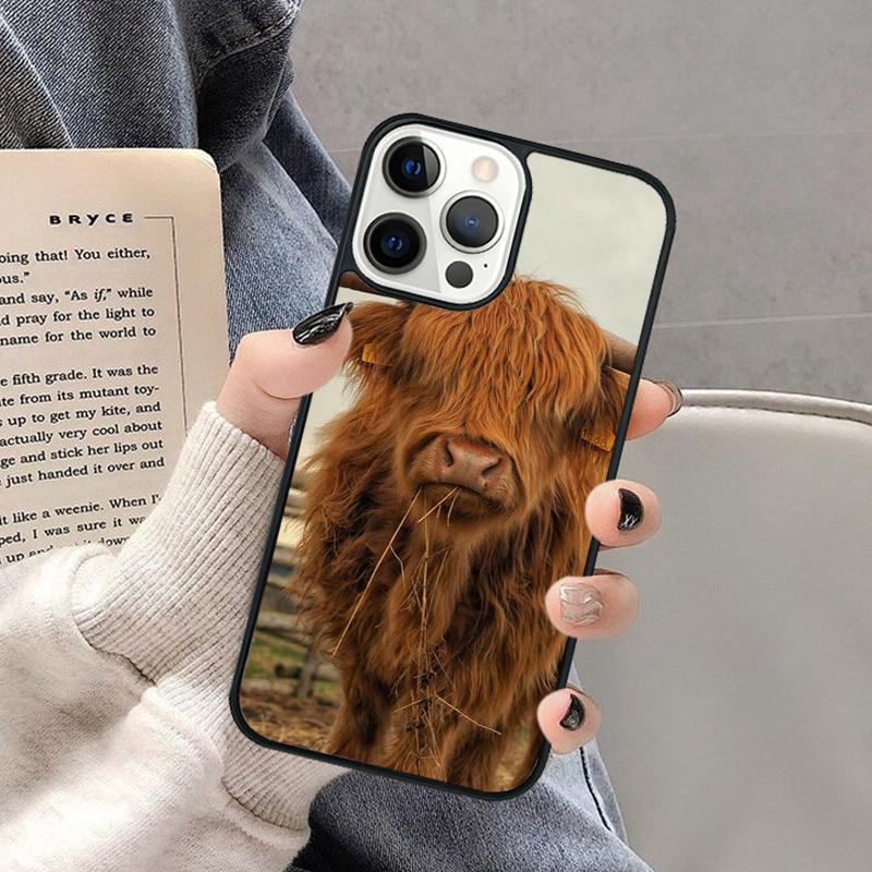 Cute Highland Cow Phone Case for iPhone 17 Air 16 16e 15 Plus for Apple 13 11 12 14 Pro Max Cover coque Shell