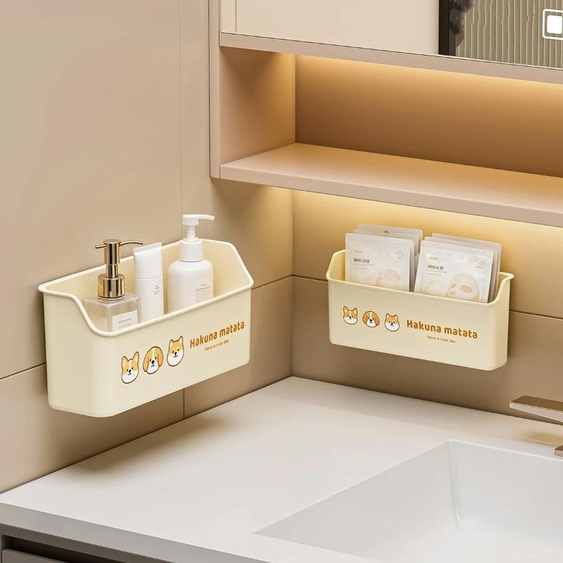 Kitchen Wall-Mounted Cabinet Storage Box Punch-Free with Adhesive Sticker Large Capacity for Spice Jar & Packet Storage