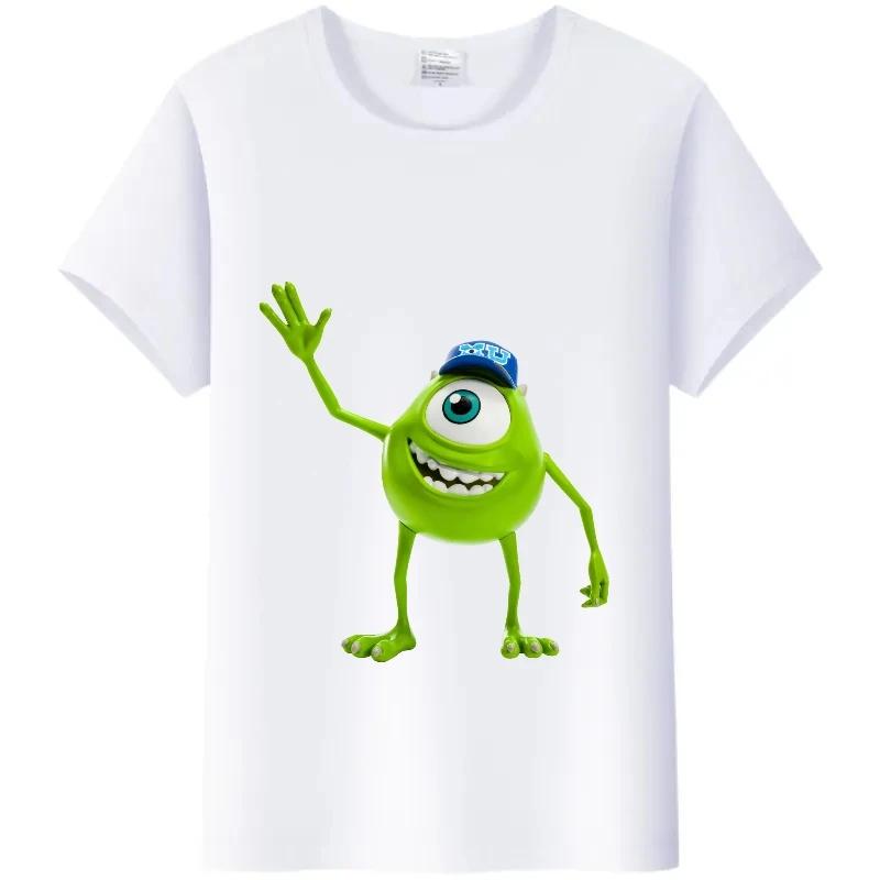 Kawaii Disney Monsters, Inc. Women T-Shirt White Female TShirt Short Sleeve Tops James -P- Sullivan Funny Mr.Q Graphic Men Tees