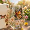 Retro Enamel Style Cup Hand Painted Glass Tumbler, Egg Shaped with Gold Rim, Clear Lead-Free Ocean Turtle Pattern Mug for Tea Coffee Wine Juice