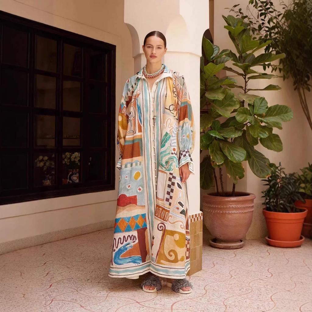 2026 European & American Fashion: Loose Linen Printed Dress
