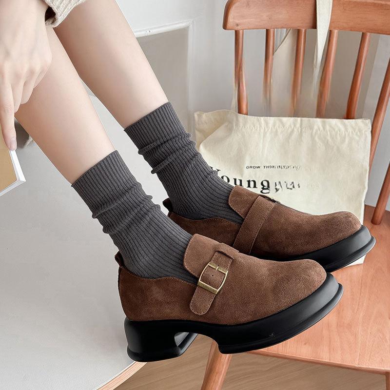 Dui Dui Socks, Women's Mid-calf Socks for Autumn and Winter, Solid-colored Cotton Socks, Trendy Stretch Women's Socks, Long Socks