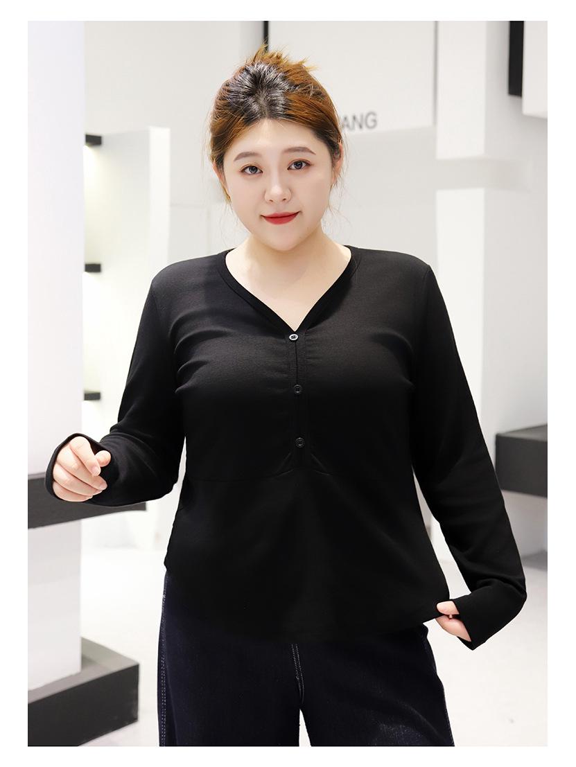 

Plus Size V-Neck Solid Color Casual Base Shirt - Extra Large Autumn Style 4XL (for 70-80kg) чёрный
