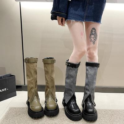 Botas largas 2025 nuevo explosivo otoño estilo británico hebilla para mujer botas altas de caballero pero botas hasta la rodilla