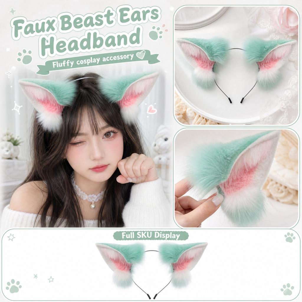 Faux Animal Ears Headband Costume Accessory for Cosplay and Party Wear