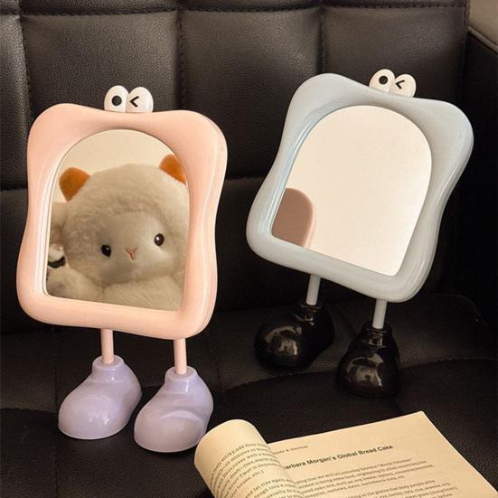 Cartoon Desk Mirror with Standing Legs Angle Adjustable Desktop Vanity Mirror Women Cartoon Eyes Makeup Table Mirror Decoration