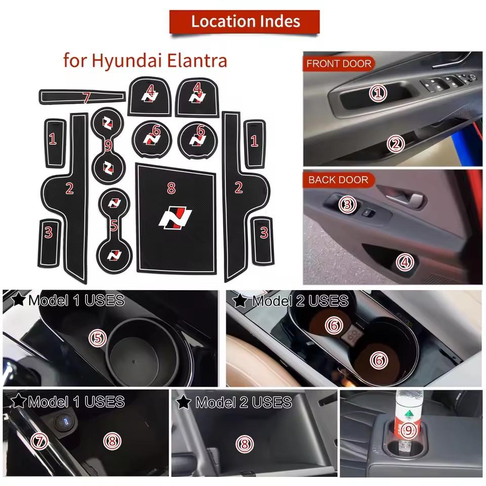 for Hyundai Elantra AVANTE 2025 2025 N Sports Style Gate Slot Mat Cup Holder Coaster Door Groove Pad Interior Accessories