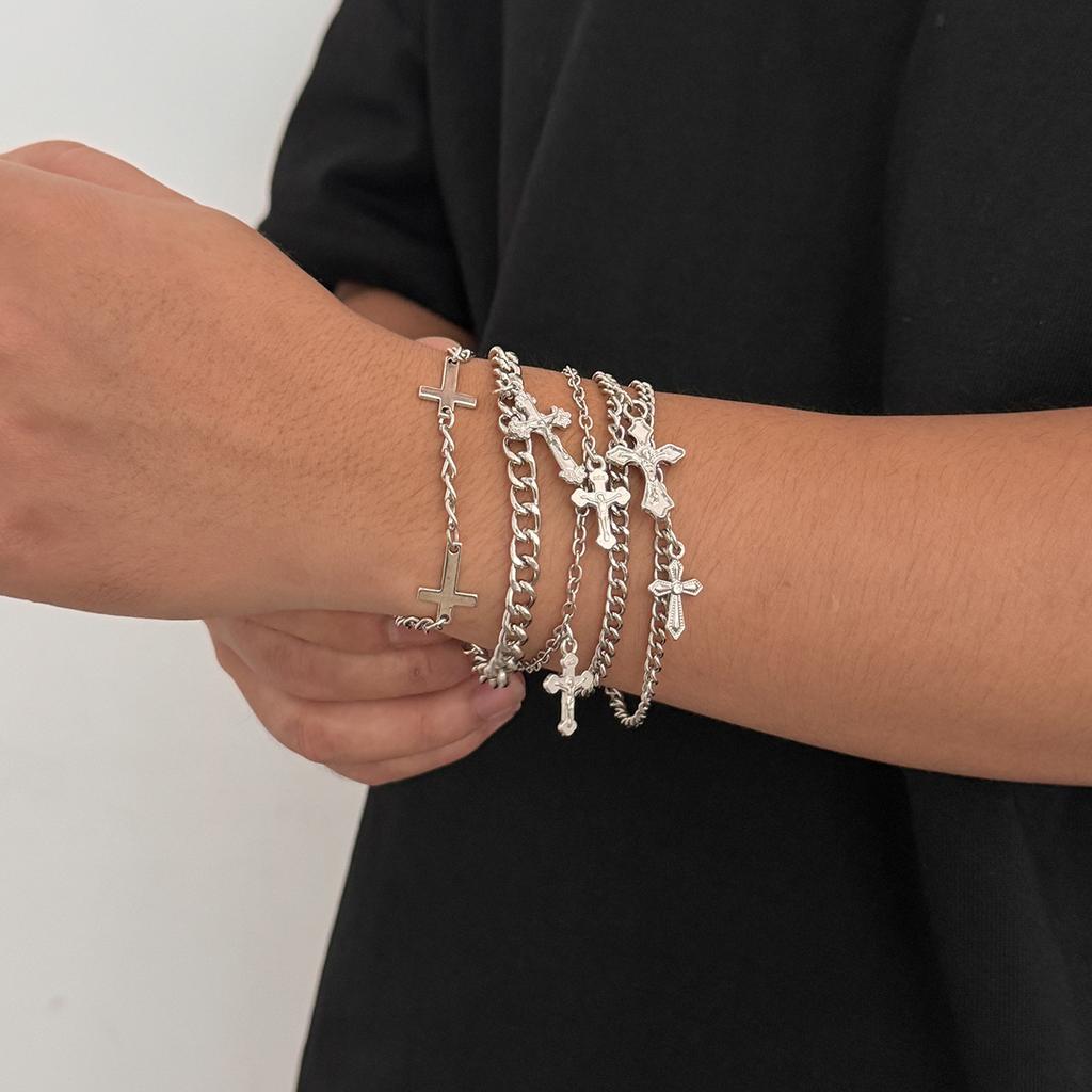 Hip-Hop Personality Layered Exaggerated Style Bracelet Set for Men Fashion Trendy Men's Bracelets and Jewelry