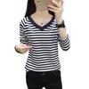 Autumn 2023 Loose V-Neck Long-Sleeve Cotton T-Shirt for Women - Plus Size