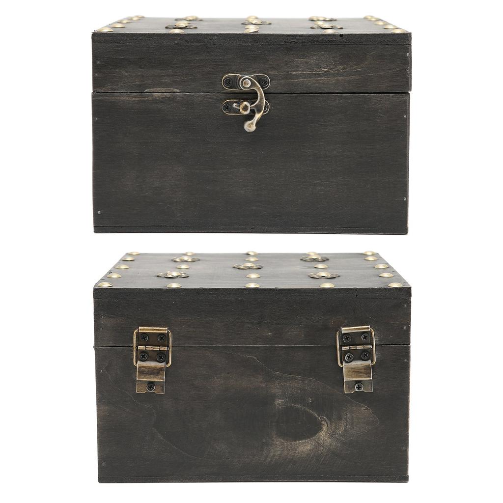 Retro Wooden Storage Box Metal Hinge Decorative Treasure Storing Chest Organizer for Home Office