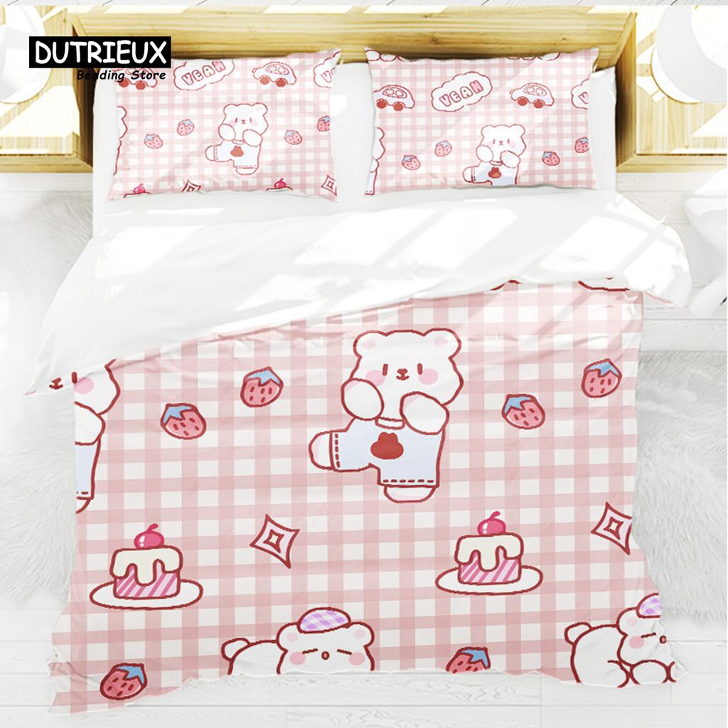 Cartoon Animals Toddler Bedding Set For Kids Girls Boys Bedroom Decor Cute Bear Rabbit Cat 3D Print Duvet Cover Set Pillowcases