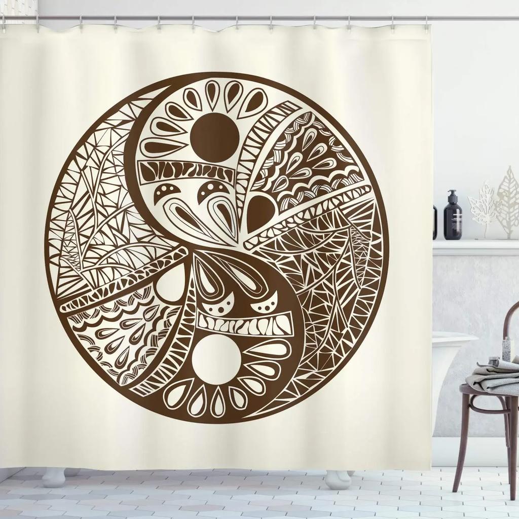 Yin Yang Shower Curtain For Bathroom Boho Trippy Gossip Pattern Psychedelic Art Waterproof Bathroom Shower Curtain Set With Hook