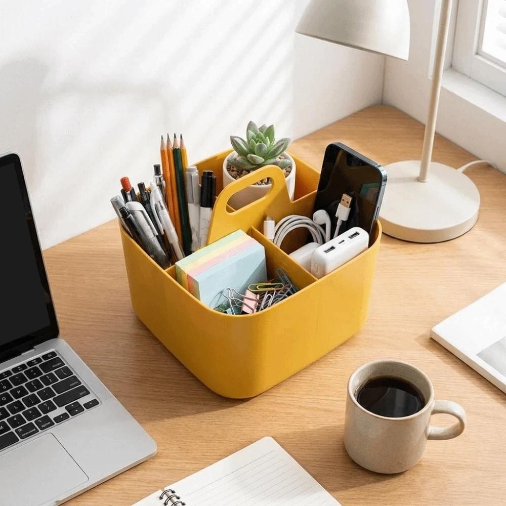 Multi-compartment Cosmetic Organiser with Handle Portable Storage Box Desk Storage Basket Office