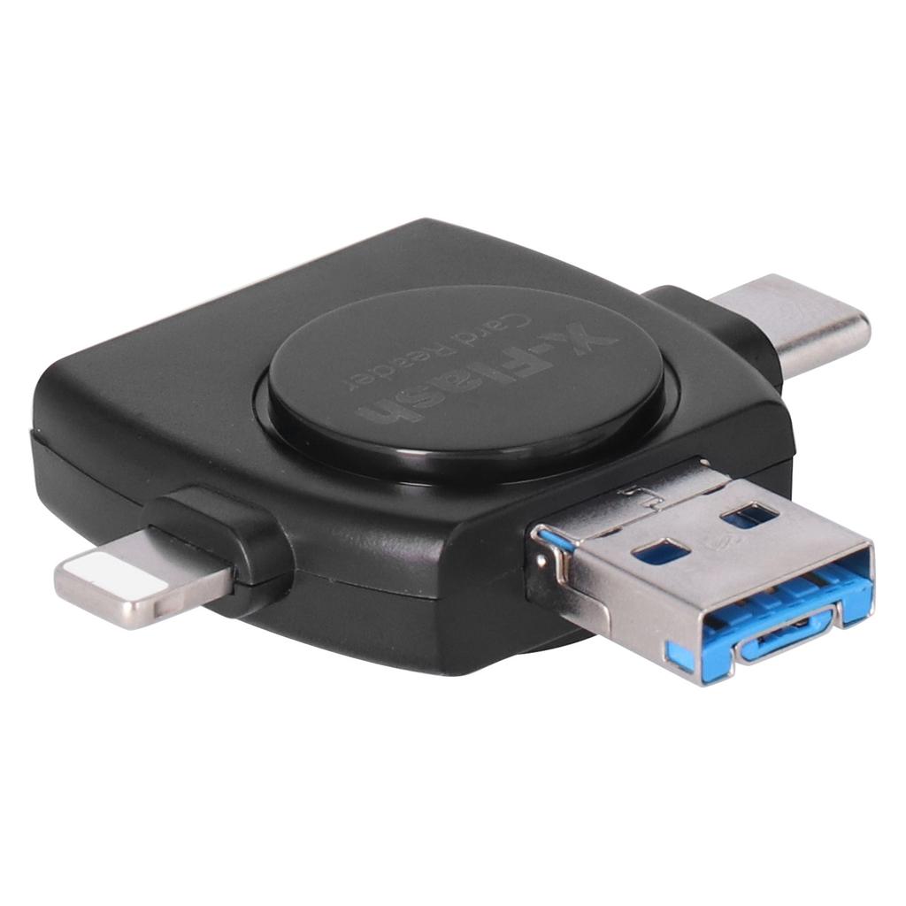 XT60 Mobile Phone Card Reader 4 In 1 OTG Storage Extension for Android Typec IOS Black