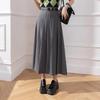 High Waist Pleated Midi Skirt Casual Office Wear Flared Wrinkle Cover Hips Long Skirt