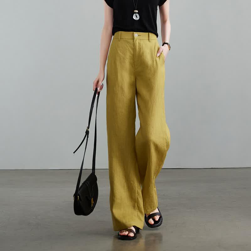 SOFSIL Women s High-Waisted Linen Wide-Leg Trousers 29/XL хаки