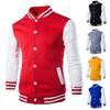 Chaqueta de otoño-invierno para hombre, cuello alto, color a juego, un solo pecho, manga larga, cárdigan a rayas, bolsillo, corte ajustado, abrigo de béisbol de longitud media