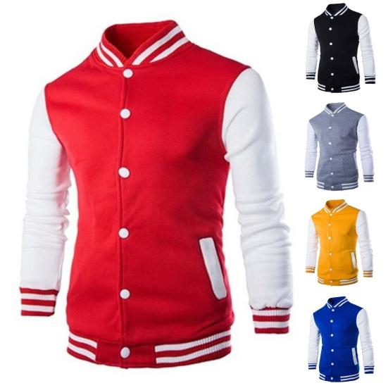 Chaqueta de otoño-invierno para hombre, cuello alto, color a juego, un solo pecho, manga larga, cárdigan a rayas, bolsillo, corte ajustado, abrigo de béisbol de longitud media