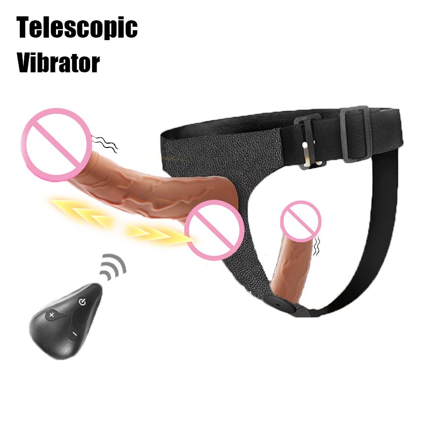Strap On Double Head Telescopic Dildo Vibrator Realistic Wearable Massager Artificial Panties For Lesbian Adult Products Sex Toy