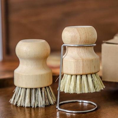Brosse à Pot en Sisal et Fibre de Coco avec Manche Court en Bois pour Nettoyage de Cuisine Écologique