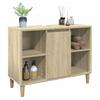 Modern bathroom cabinet with a storage unit under the washbasin, open storage on both sides, and a door storage in the middle, 80x33x60 cm