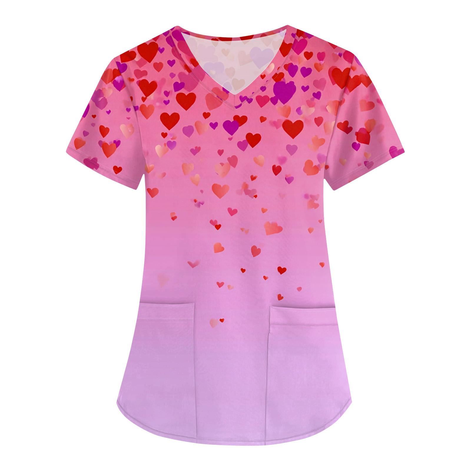

Women s Valentine s Day Print Loose V-neck Pocket Short-sleeved Caregiver Uniform/ Uniform XL арбуз красный