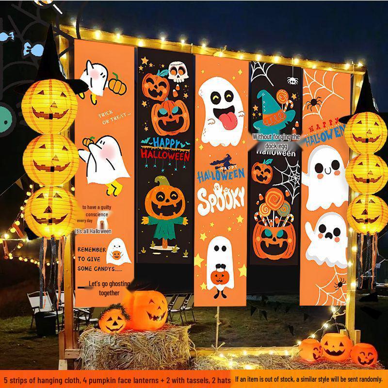 Halloween Förskola Bar Utomhusdekor: Hängande pumlykta & Fotorekvisita-prydnader