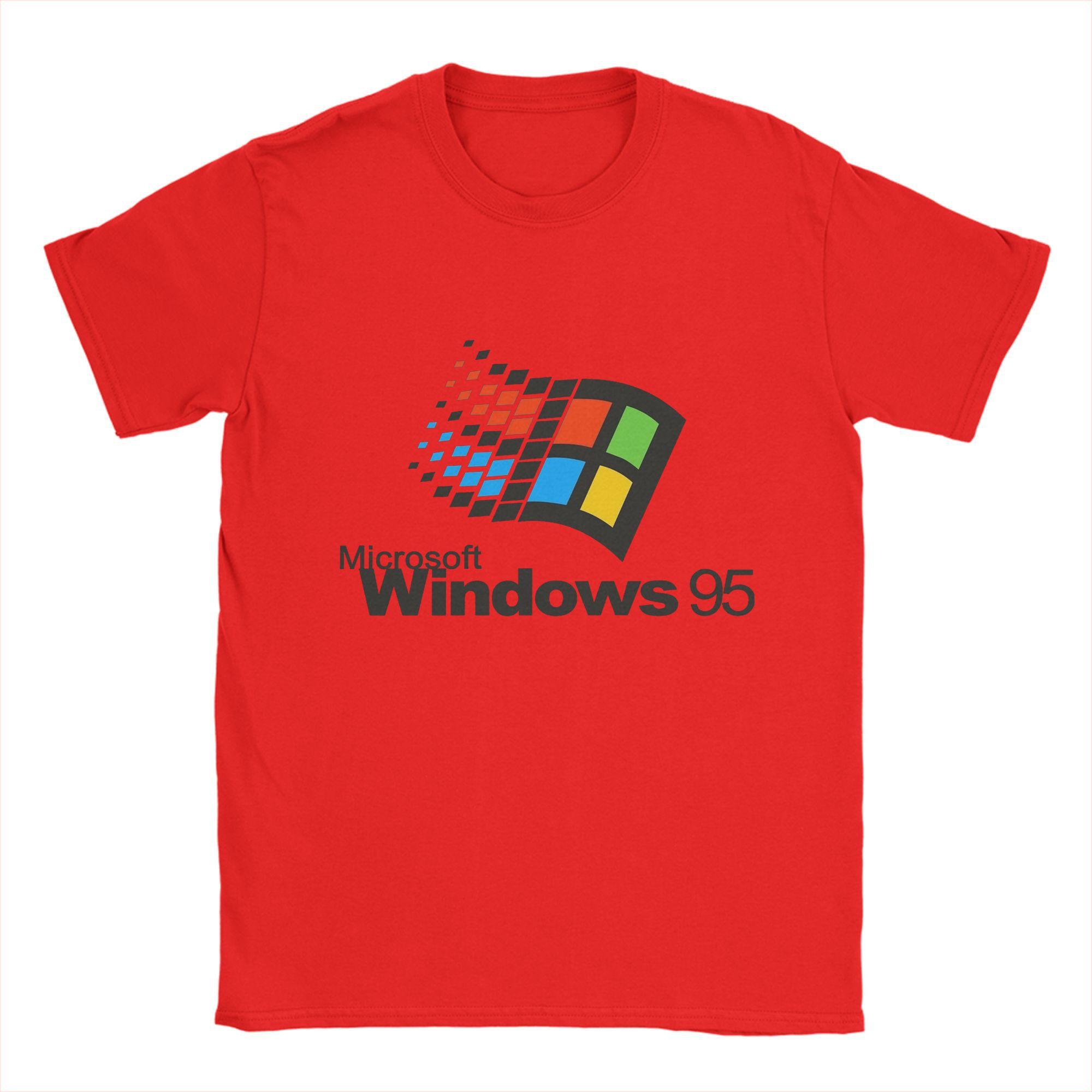 Футболка Windows 95 Летняя Хлопковые Футболки для Мужчин Модная Футболка с Рисунком Короткий Рукав Винтажные Футболки S