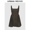 UR 2026 Summer Retro Polka Dot Pleated U-Neck Dress