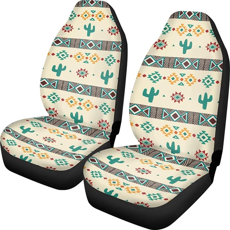 Dreaweet Navajo Print Car Seat Covers for Men Women Southwest Pattern Front Seat Protector Cover Full Set of 2pc Universal Size for Car, Truck or