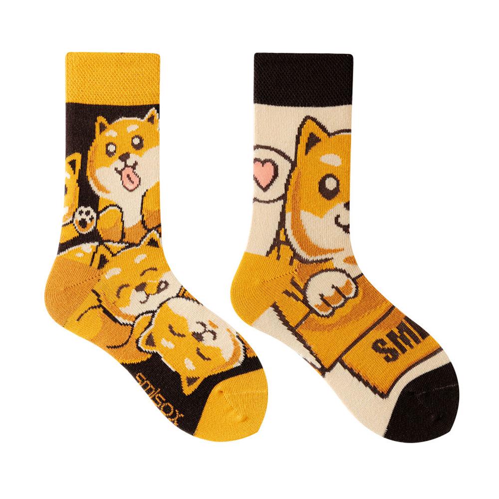 Children's Asymmetrical Cartoon Mid-Calf Socks - Colorful Parent-Child Style, Trendy Fashion for Kids