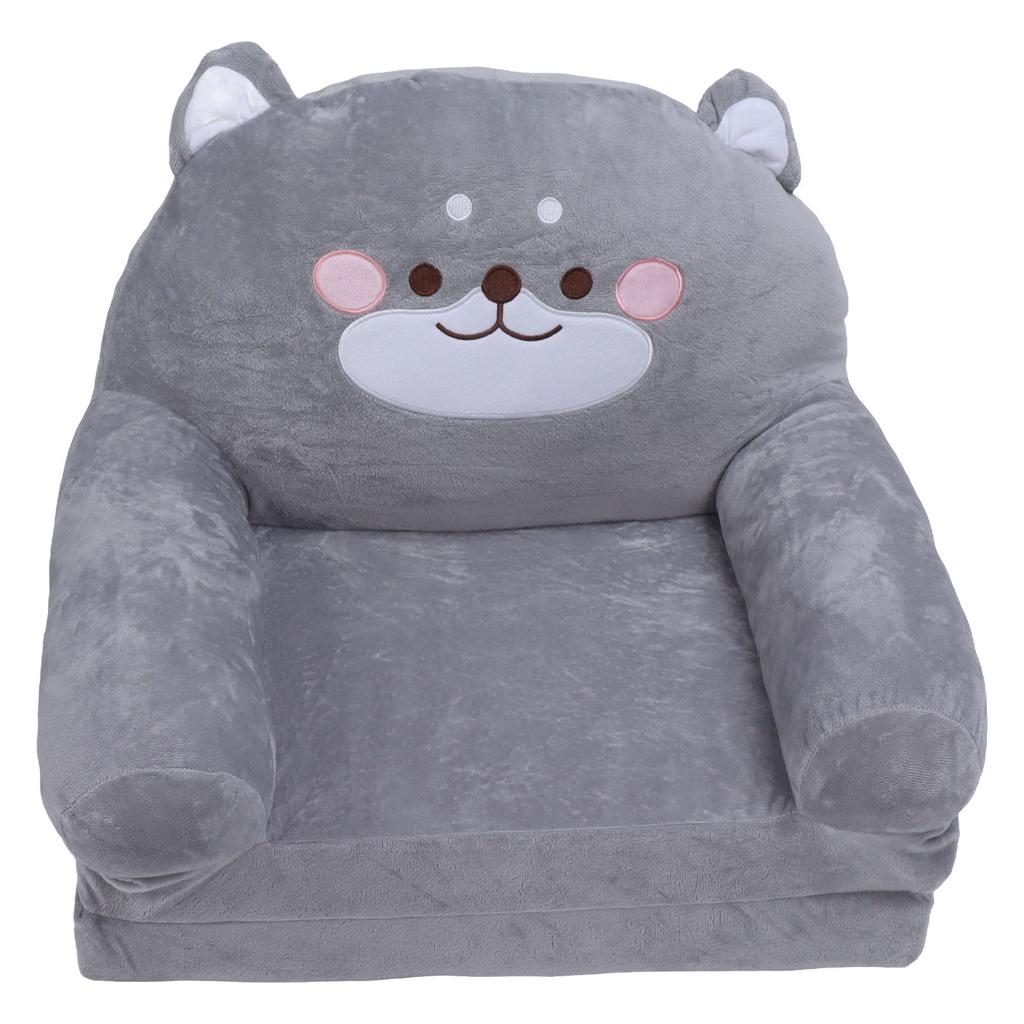 Kids Sofa Cartoon Gray Dog Style Foldable Wide Handle Soft Breathable Toddler Chair for Reading Relaxing Sleeping