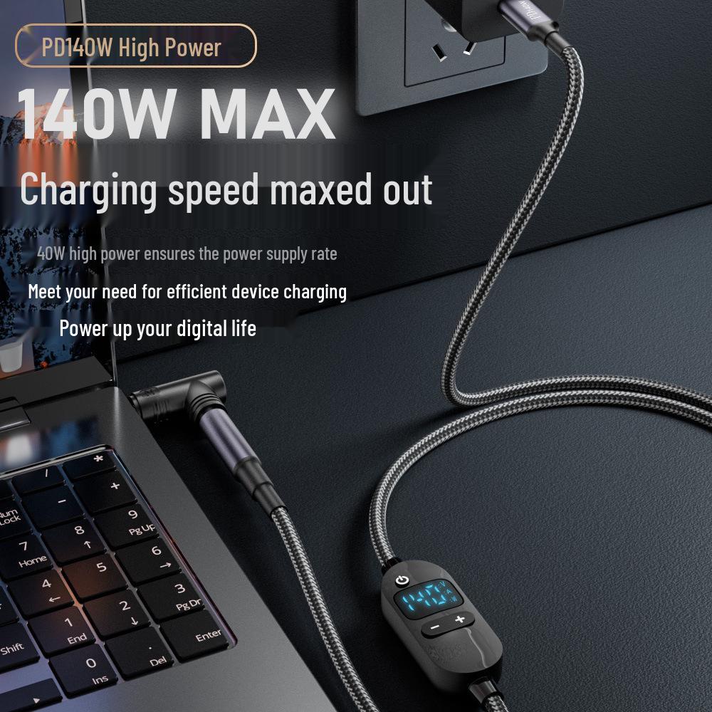 Adjustable Voltage Type-C To DC Charging Cable, 5V-28V, 140W PD Fast Charge with Round Hole DC 5.5