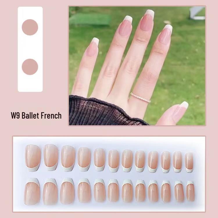 

Наклейки для ногтей средней длины, французский балет, с белым краем - Многоразовые, долговечные накладные ногти