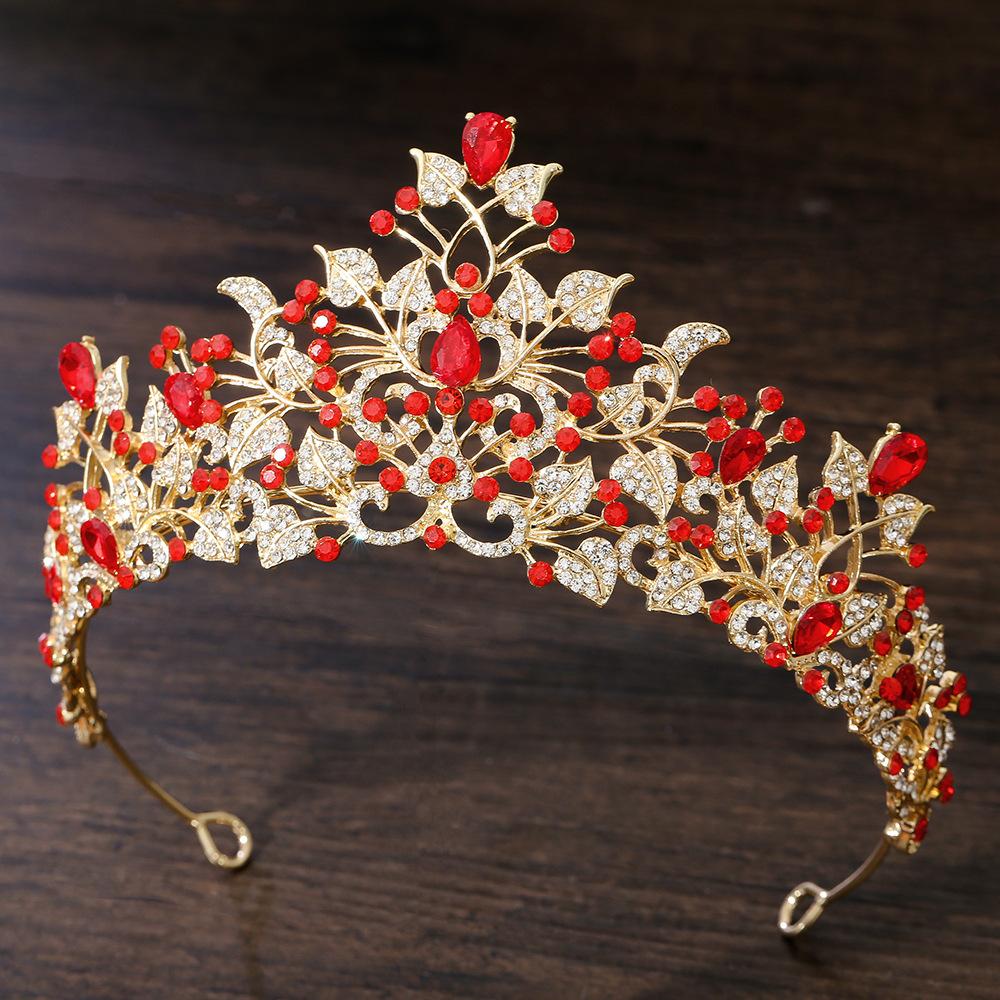 DIEZI Baroque Green Red Crystal Tiara Crown For Women Girls Party Wedding Elegant Queen Rhinestone Crown Hair Accessories