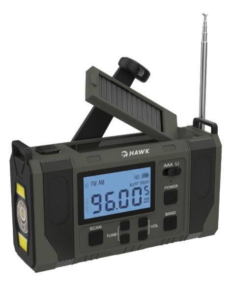 Radio solarne dynamo na korbkę hawk expedition r20 hwrdi420gn szary