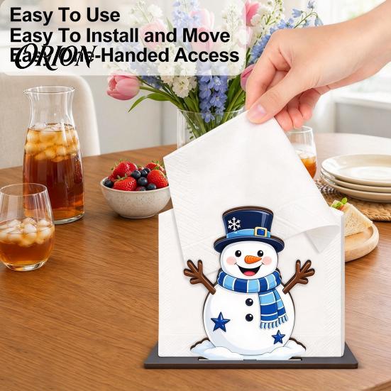 Vertical Tissue Holder Christmas Snowman Napkin for Table, Wooden Standing Winter Dispenser, Holiday Paper Towel Stand Kitchen Dining Table Farmhouse