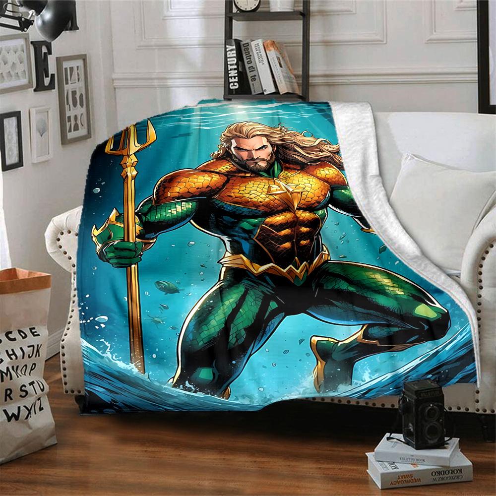 1 manta de franela suave, cálida y acogedora de Aquaman con tridente para sofá, cama, oficina y viajes, versátil, regalo para todas las estaciones, regalo de Navidad