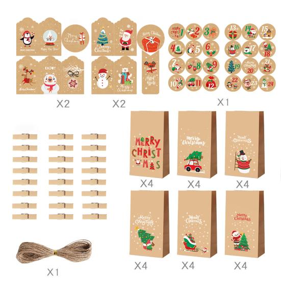 24Pcs/Set Christmas Gift Bag Santa Claus Snowman Deer Pattern Paper Treat Boxes Candy Packaging Festive Goodie Bags Decoration