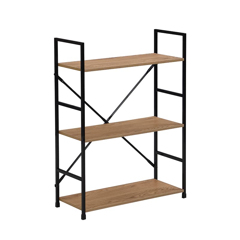 Slim, Open Shelving Unit with Steel Shelves, 58.6cm Wide X 23.5cm Deep X 80cm High, 3 Shelves, Assembly Required, Oak and Black Finish