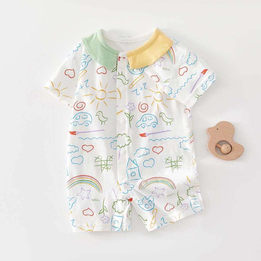 Unisex Newborn Pure Cotton Short-Sleeve Romper - Boneless One-Piece Crawling Outfit for Babies