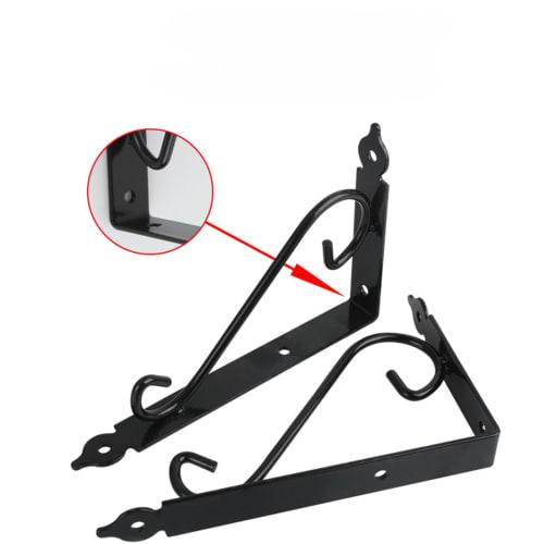KKlewu Antique Iron L-Shaped Brackets, Shelf Brackets, Set of 4, with Screws (200mm, Black)